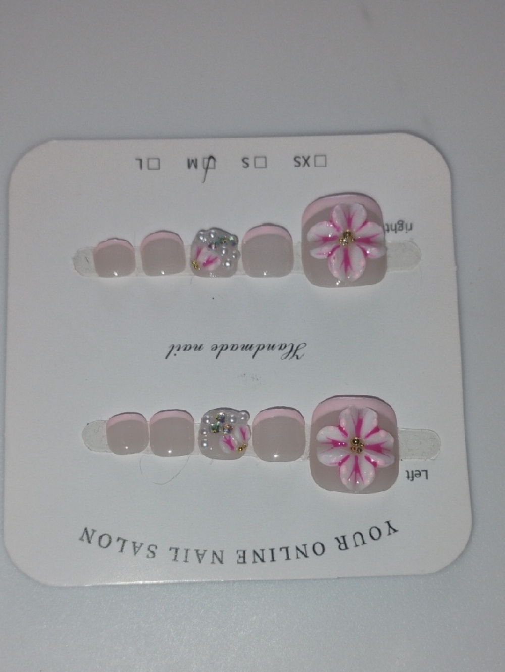 Pink Floral 3D Accent Press-On Toenails